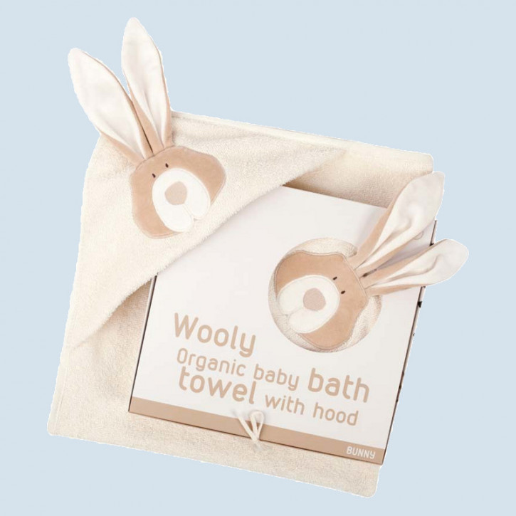 wooly organic baby bath towel bunny, rabbit - natural, eco