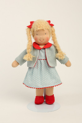 Heidi Hilscher Bio Puppe Charlotte mit gepunktetem Kleid - blonde Haare