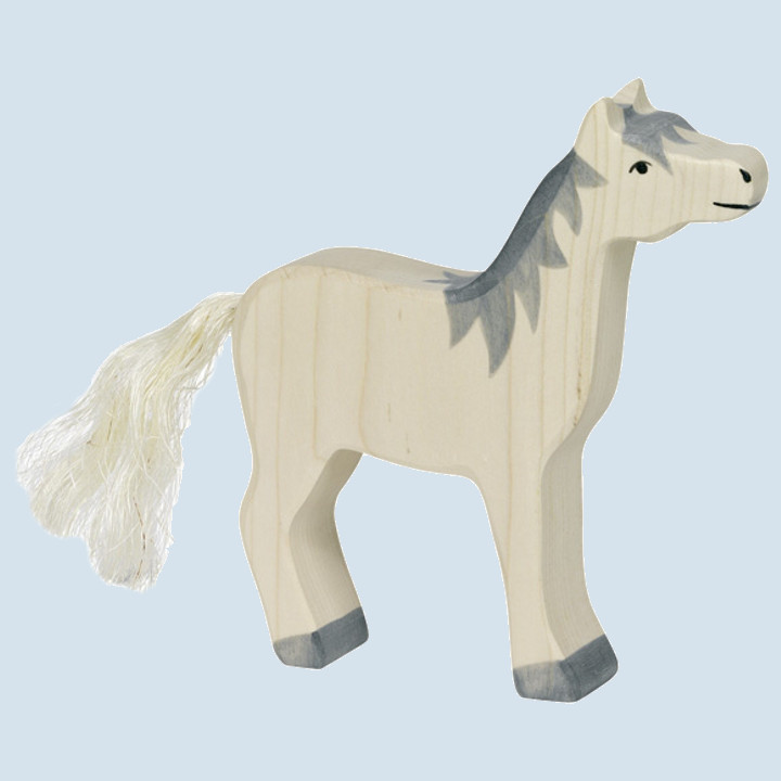Holztiger Spielfigur - Holztier Pferd, graue Mähne