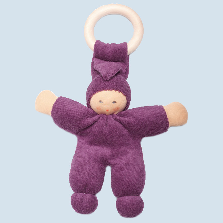 Nanchen eco doll Pimpel - purple, wooden ring