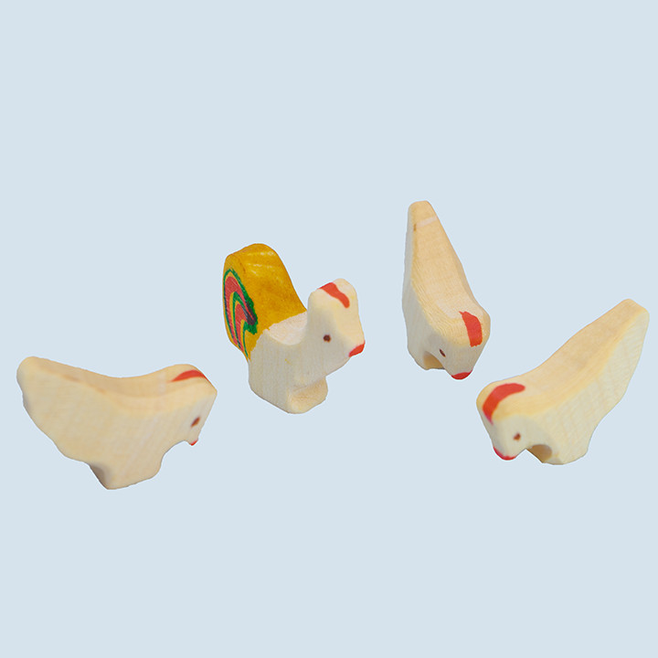 Decor - wooden animals set, chicken, 4parts, wood