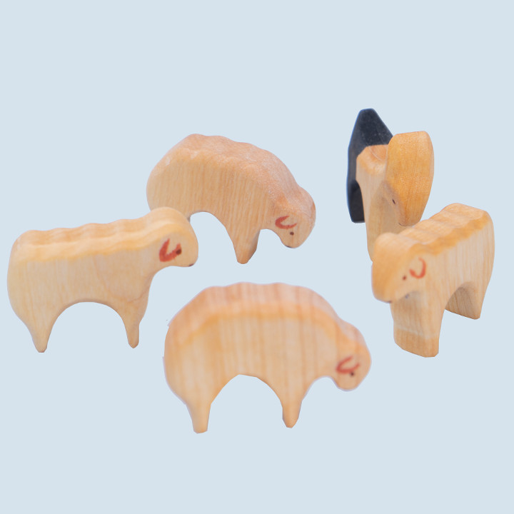 Decor - wooden animals set, sheep - 5parts, wood