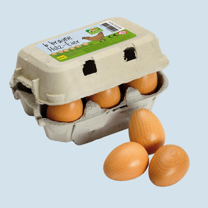 Erzi - Eier braun, im Karton, Holz