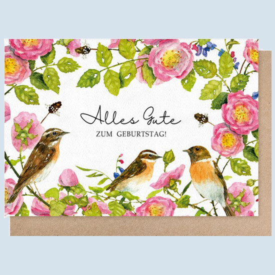 Graetz Verlag - double card - birds on roses