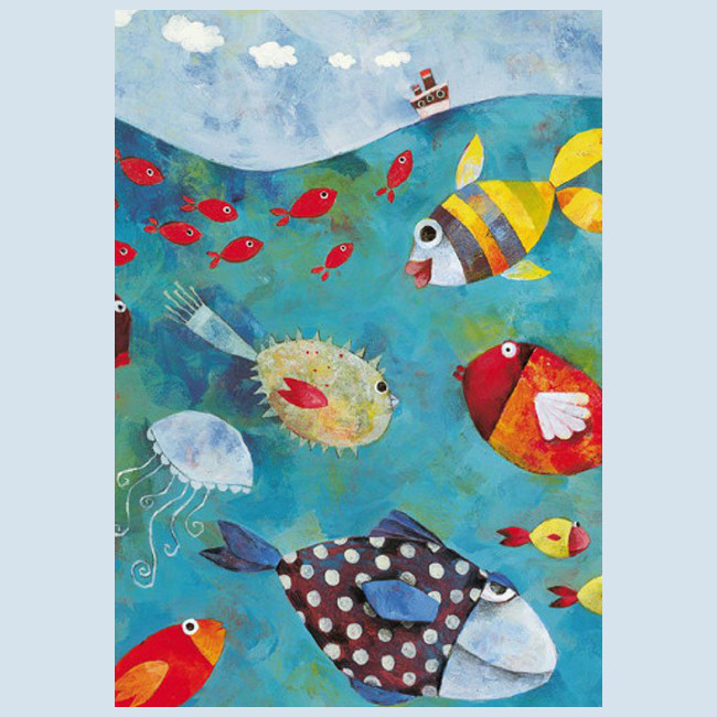Graetz Verlag - postcard - happy birthday - fish in the sea