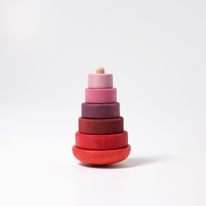 Grimms wooden wobbly stacking tower - pink