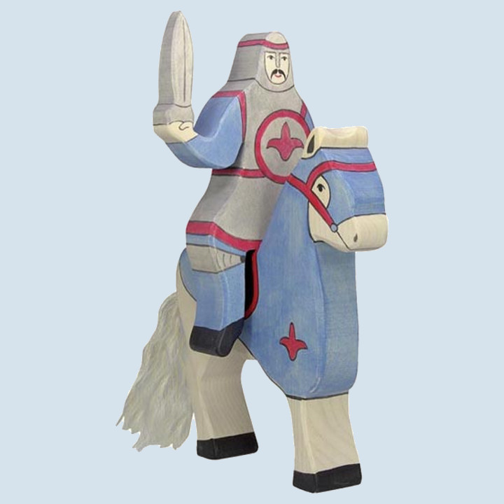 Holztiger Holzfigur reitender Ritter mit Schwert blau - ohne Pferd
