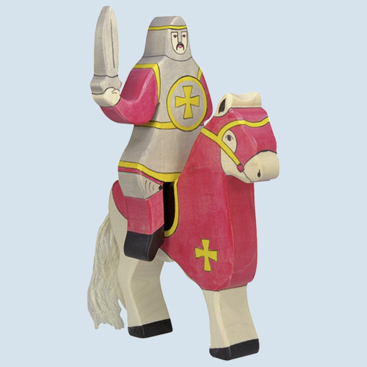 Holztiger - Holzfigur kämpfender roter Ritter, reitend, ohne Pferd