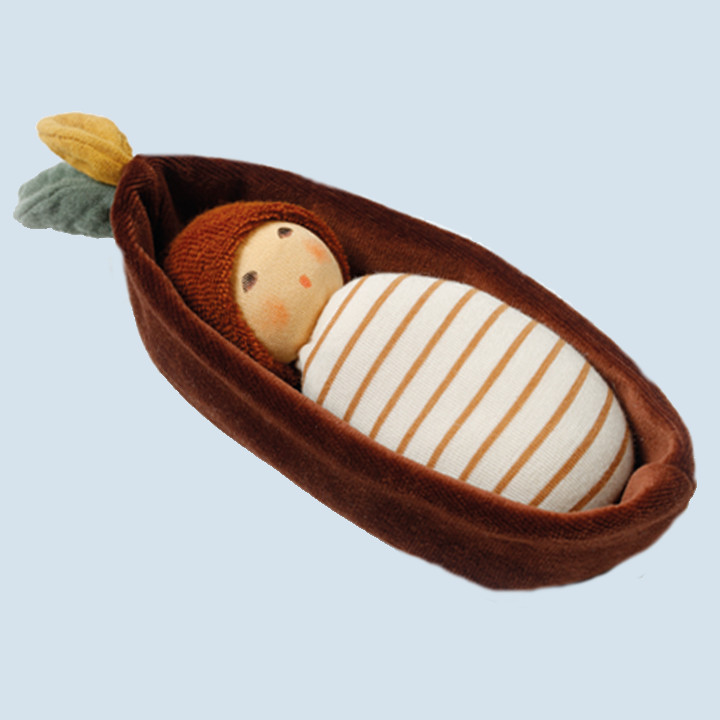 Nanchen eco doll oak baby in the bark bed - organic cotton