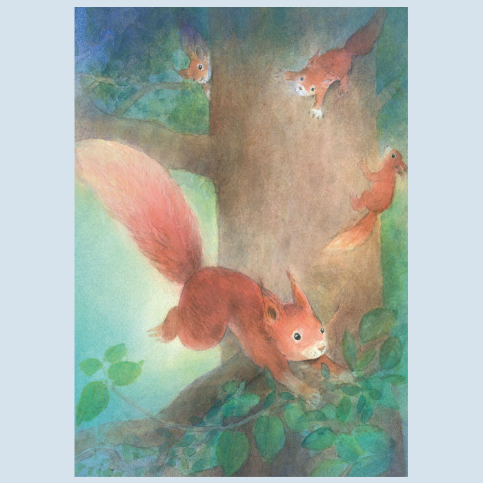 Postkarte - Spielende Eichhörnchen, Waldow Verlag