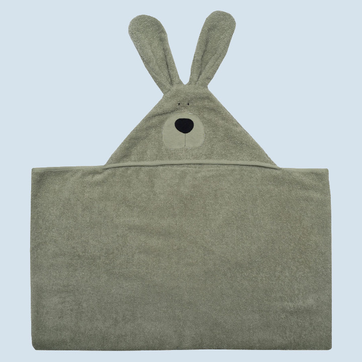 wooly organic - kids bath towel bunny - sage green