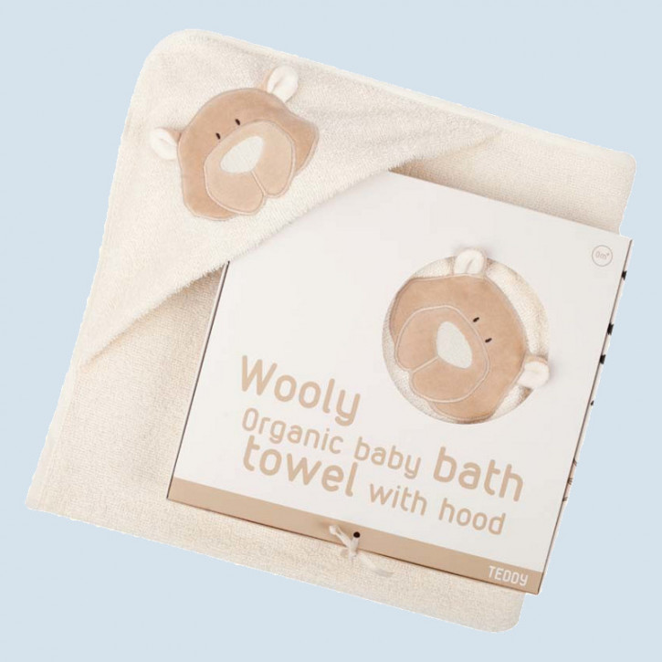 wooly organic baby bath towel - bear, teddy - eco