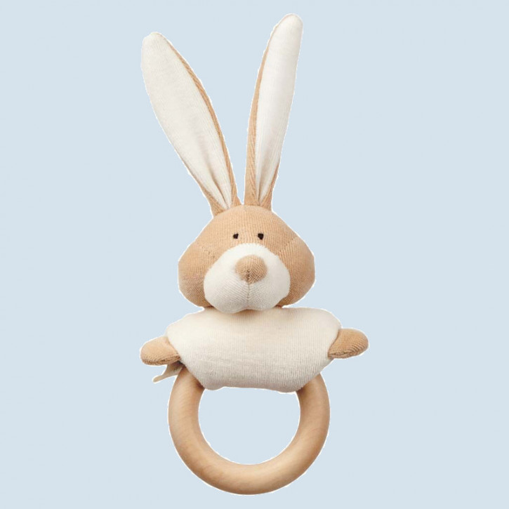 wooly organic teether with ring - rabbit, eco