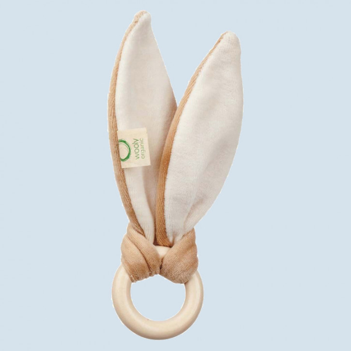 wooly organic - bunny ear with wooden teether - organic