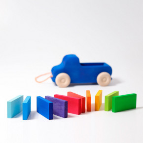 Grimms wooden toy - push truck, blue