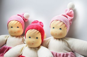 Nanchen Puppe Mops rosa gestreift - Bio Baumwolle