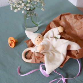 Nanchen - Baby Nuckeltuch mit Holzing - natur, Bio Baumwolle