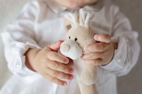 wooly organic soft toy - rabbit, with rattle - organic